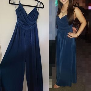 Astr Blue Ribbed Cut Out Jumpsuit